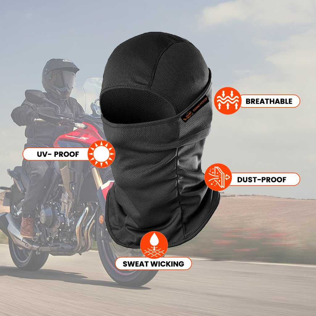 GRAND PITSTOP Face Mask for Bikes UV Protected Balaclava for bikers, riders, Men, Women, Ski, Running, Hiking & Cycling Accessories Face Protection Mask protects from Wind, Sun, Dust - Black