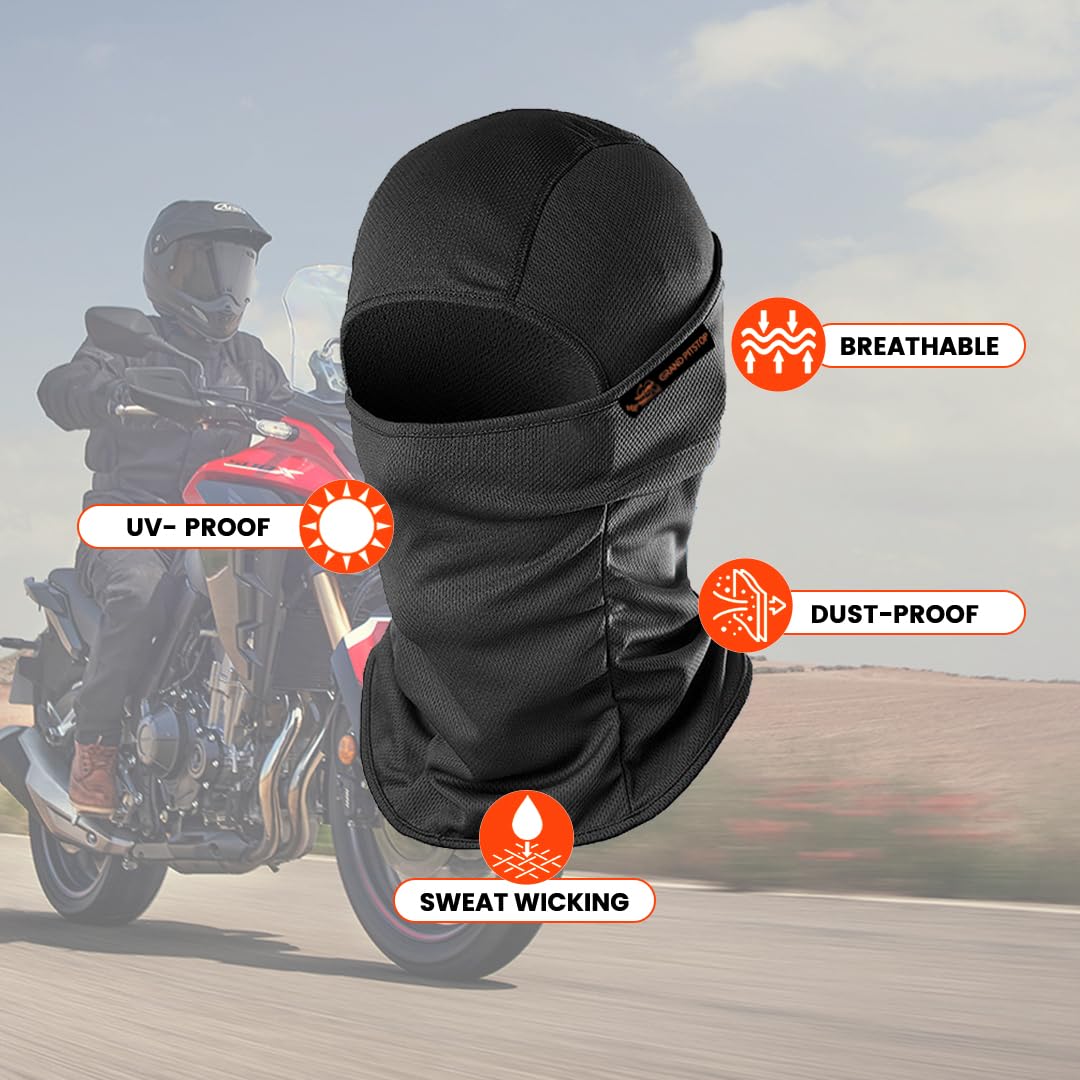 GRAND PITSTOP Face Mask for Bikes UV Protected Balaclava for bikers, riders, Men, Women, Ski, Running, Hiking & Cycling Accessories Face Protection Mask protects from Wind, Sun, Dust - Black