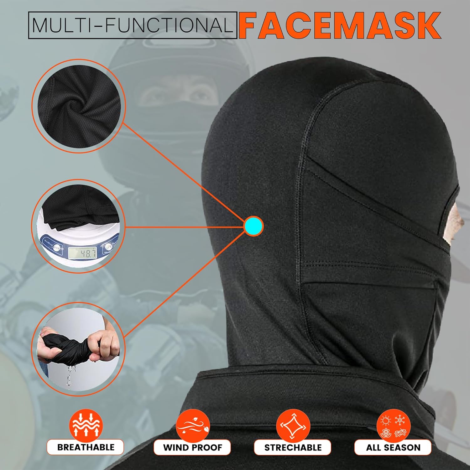 GRAND PITSTOP Face Mask for Bikes UV Protected Balaclava for bikers, riders, Men, Women, Ski, Running, Hiking & Cycling Accessories Face Protection Mask protects from Wind, Sun, Dust - Black