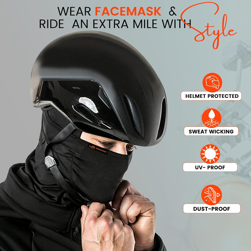 GRAND PITSTOP Face Mask for Bikes UV Protected Balaclava for bikers, riders, Men, Women, Ski, Running, Hiking & Cycling Accessories Face Protection Mask protects from Wind, Sun, Dust - Black